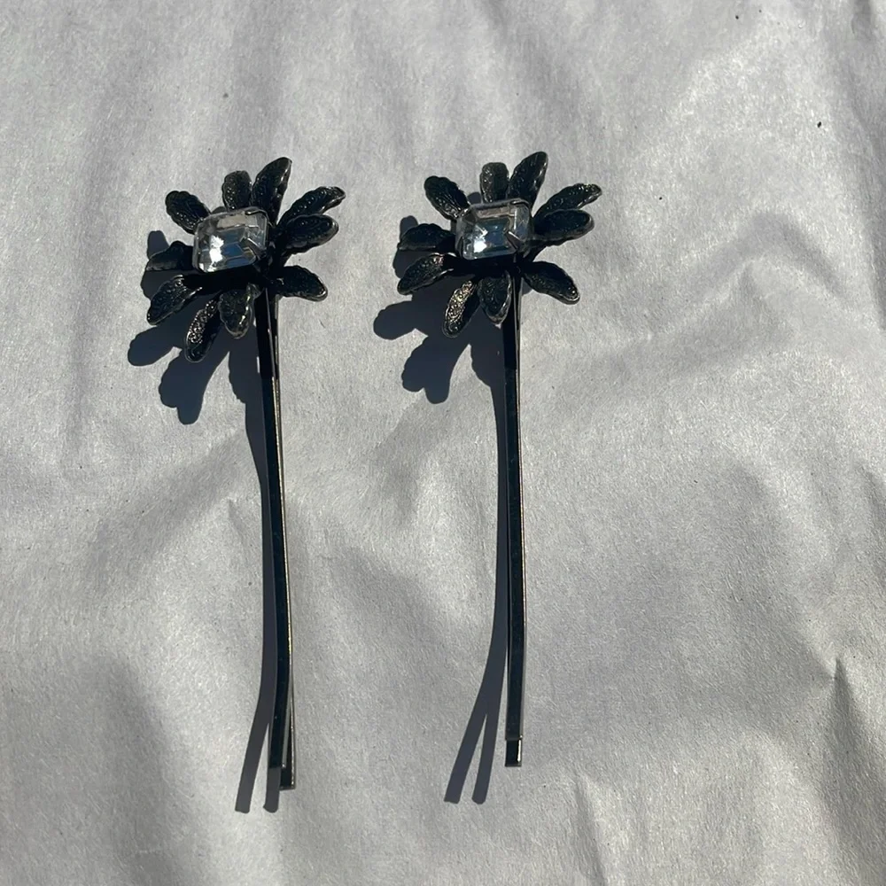 Set Of 2 Metal Barrettes W/ Crystal Stones Length- 3 1/4” Weddings,Parties Dais